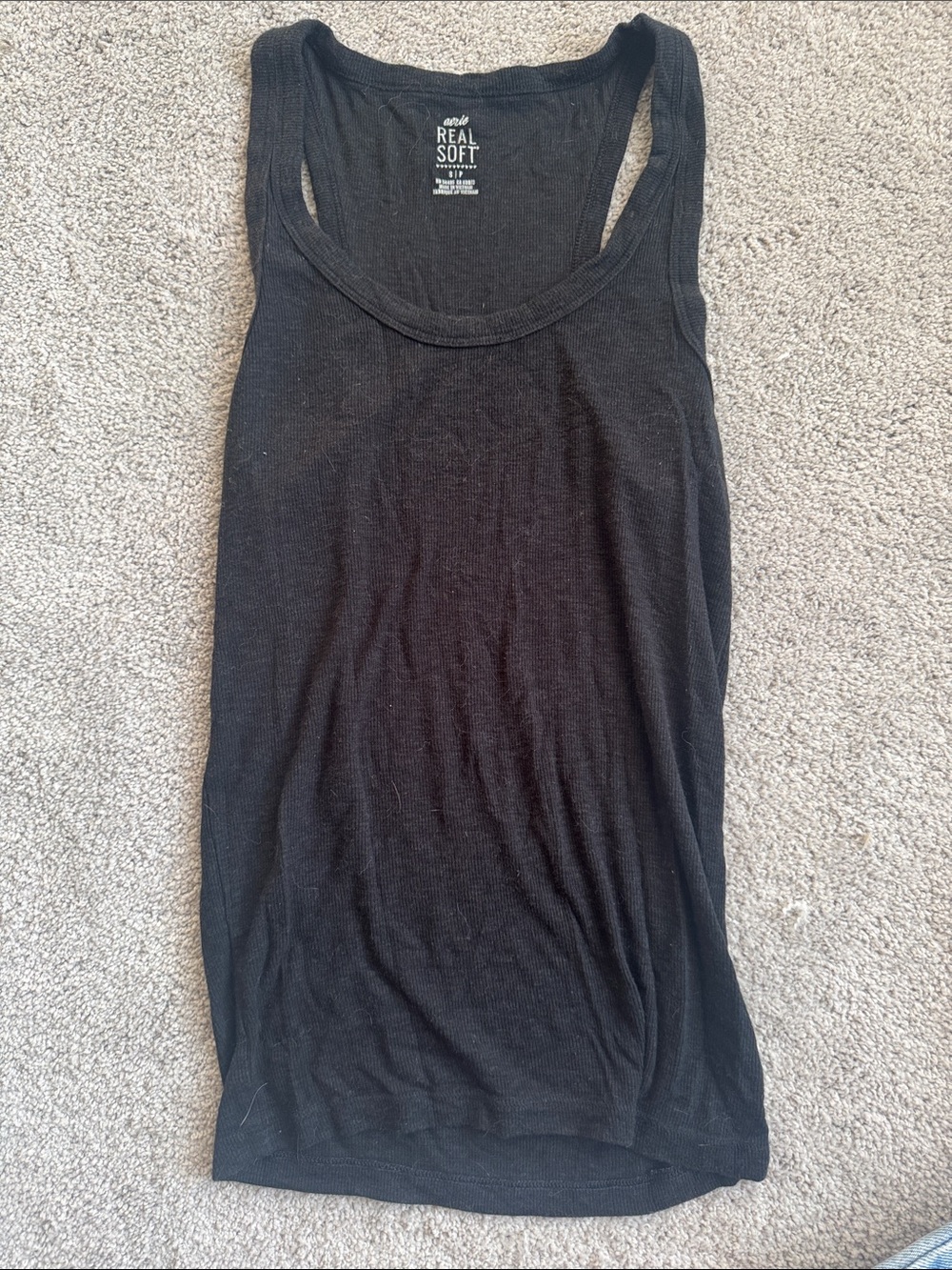 aerie Black Ribbed Scoop Neck Tank Top